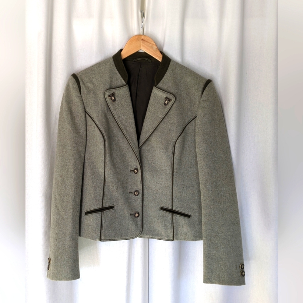 Vintage Oktoberfest German Wool gray jacket blazer women's 42